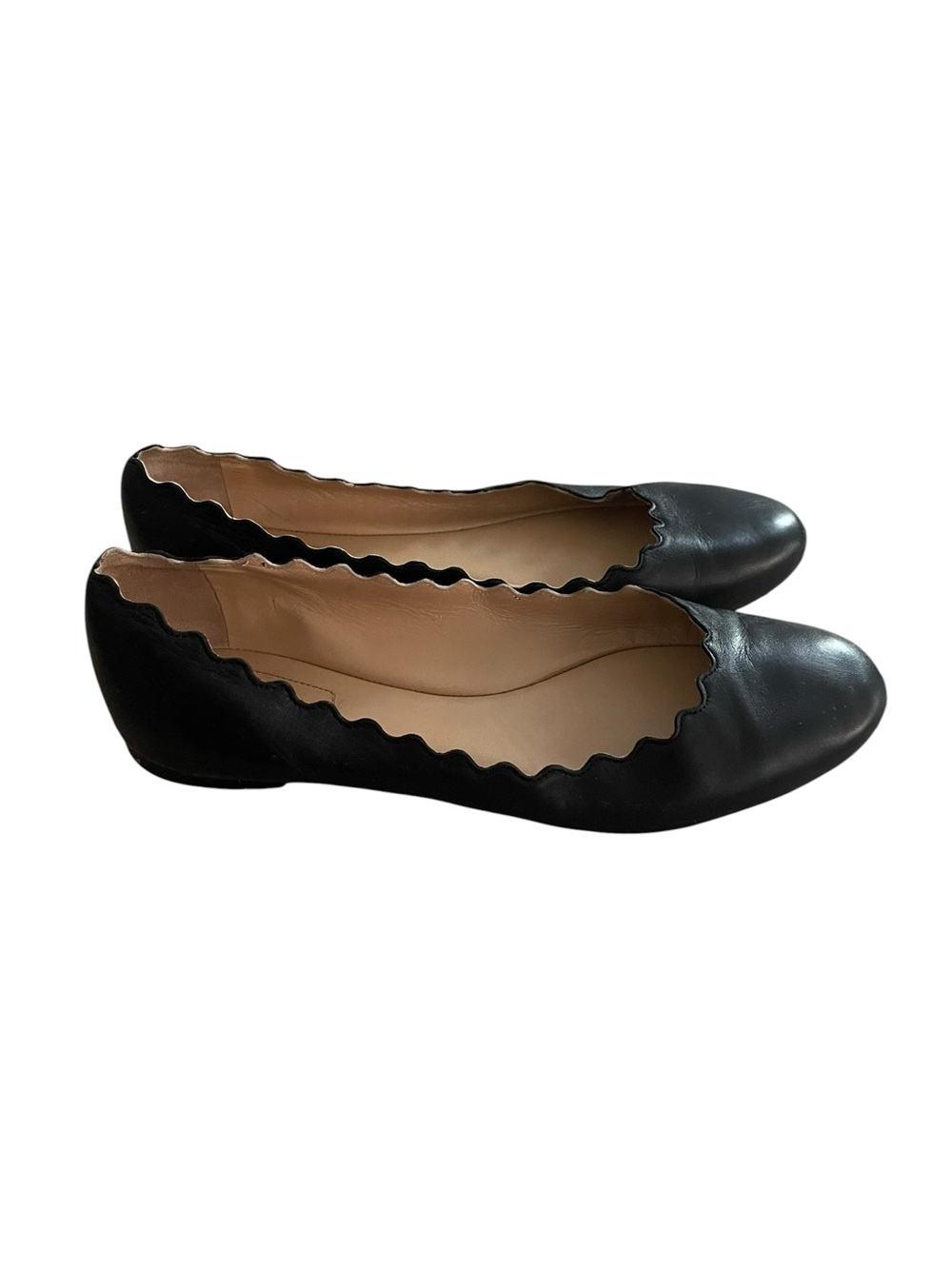 Chloe Lauren Black Scalloped Leather Ballet Flats Women Size USA 7/EU37 - Picture 5 of 9